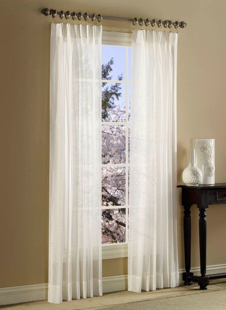 Splendor Batiste Curtains Pinch Pleated Sheer Draperies, Beige, 48"x84"
