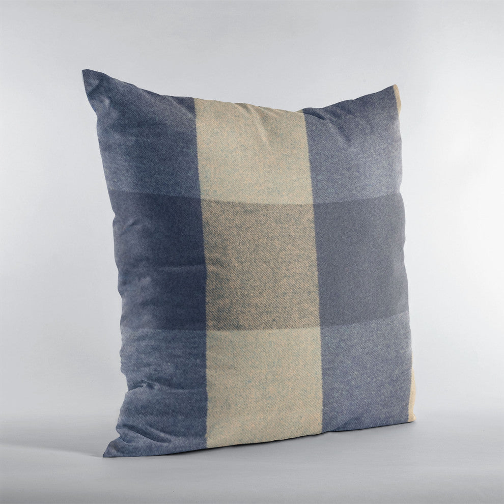 Plutus Blue Squares Plaid Luxury Throw Pillow, 22"x22"