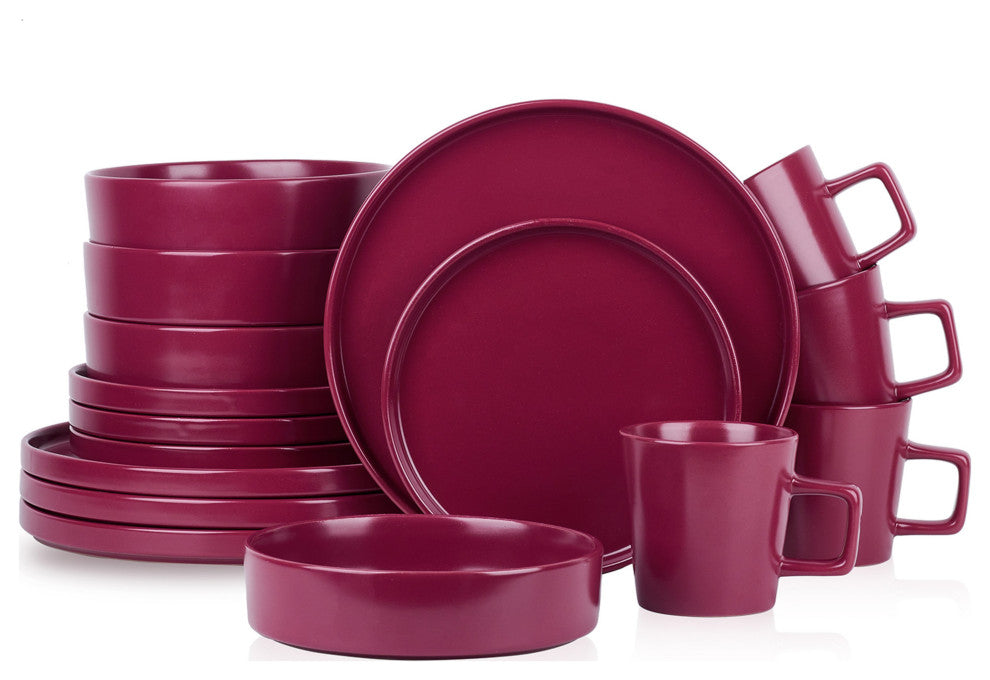 Stone Lain Cleo Stoneware 16 Piece Dinnerware Set, Magenta