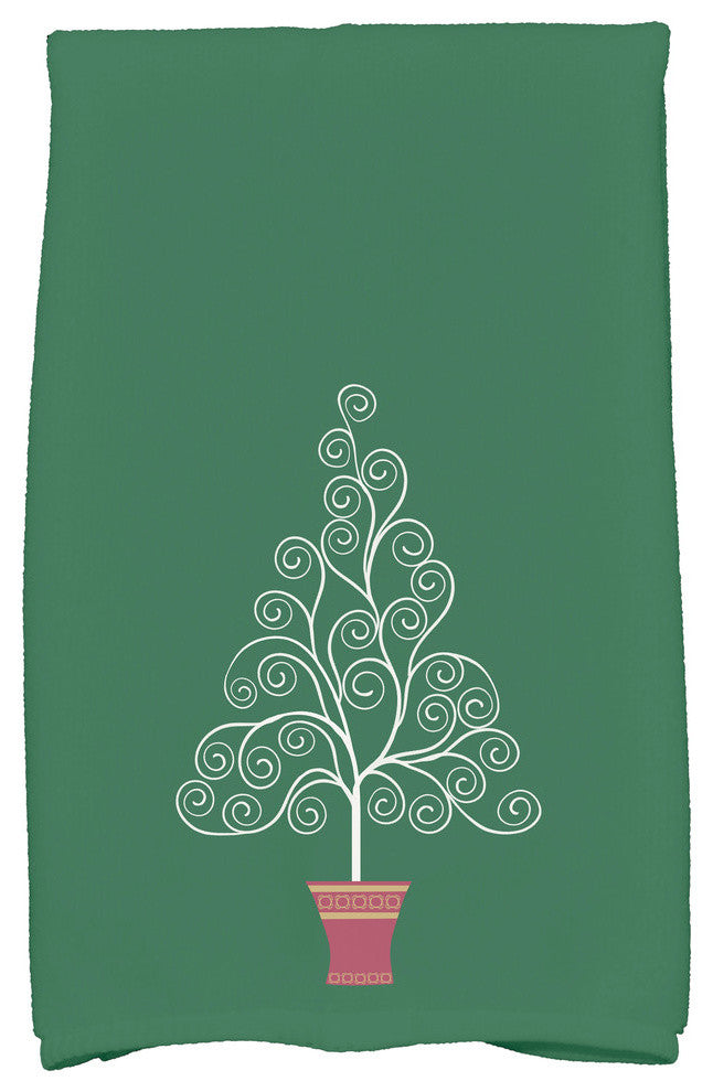 Filigree Tree, Geometric Print Kitchen Towel, Green, 18 x 30"