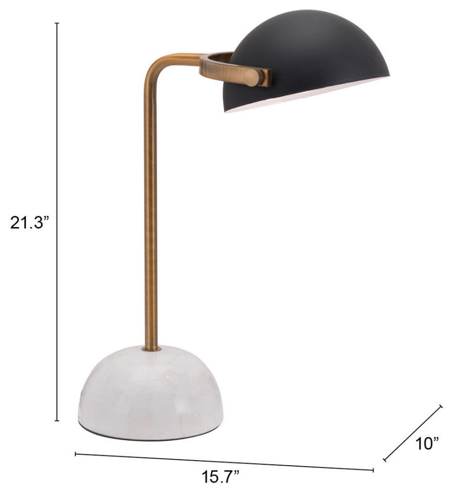 Table Lamp, Artificial Marble, Steel Metal, Black, Brass, White Lounge