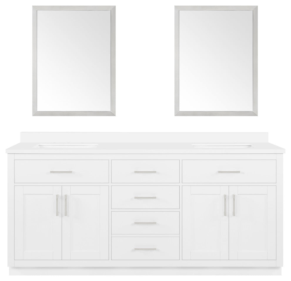 Ove Decors Bailey 60" Double Sink Vanity, White With Nickel Hardware