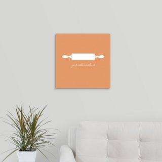 "Just Roll with it - minimalist retro kitchen art" Wrapped Canvas Art Print