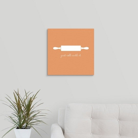 "Just Roll with it - minimalist retro kitchen art" Wrapped Canvas Art Print