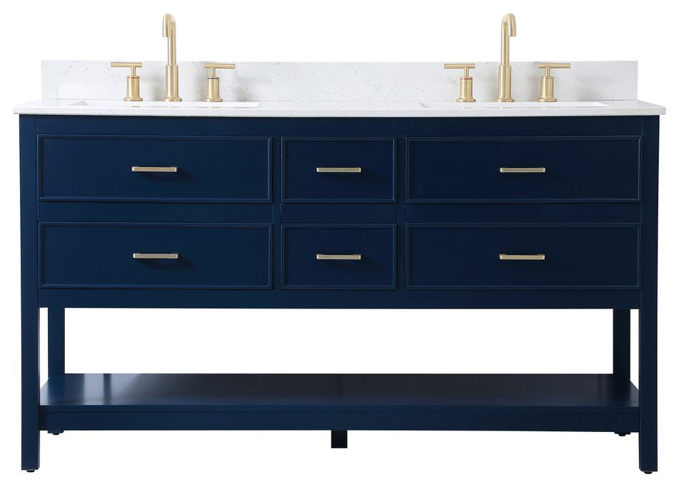 Elegant VF19060DBL-BS 60"Double Bathroom Vanity, Blue With Backsplash