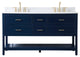Elegant VF19060DBL-BS 60"Double Bathroom Vanity, Blue With Backsplash