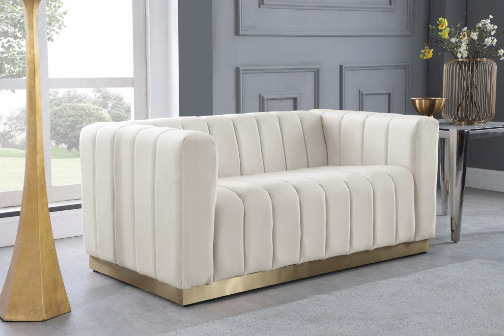 Marlon Velvet Upholstered Loveseat, Cream