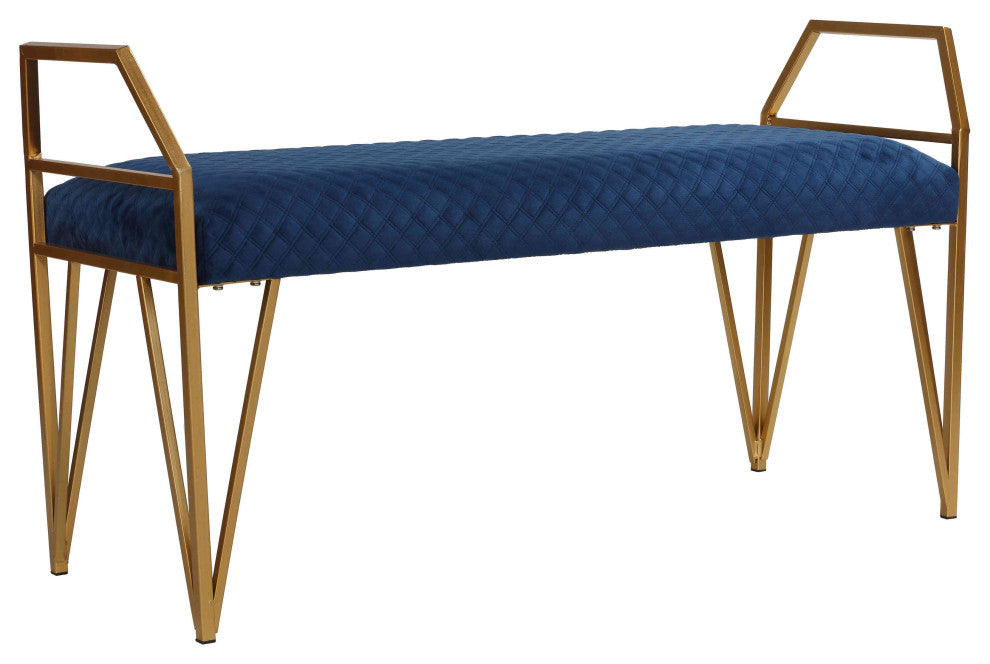 Cortesi Home Danica Bench Ottoman, Navy Blue and Gold