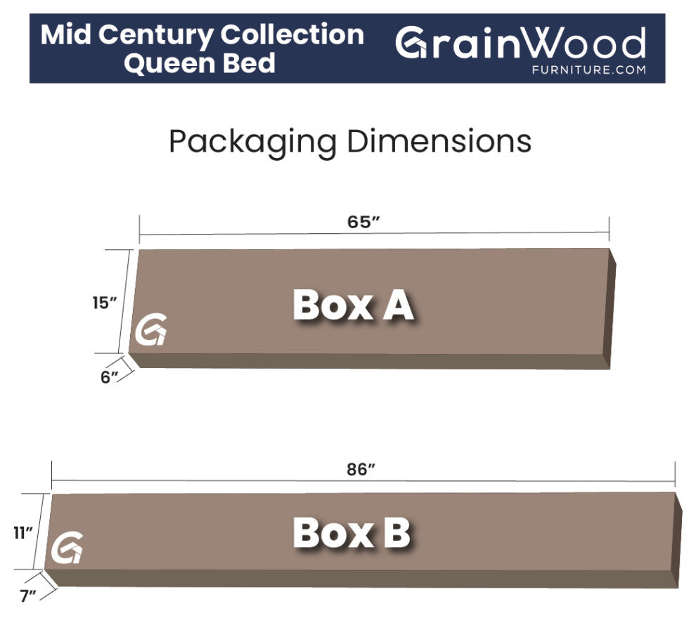 Grain Wood Furniture Mid Century Solid Wood Platform Bed, Brushed Walnut, Queen