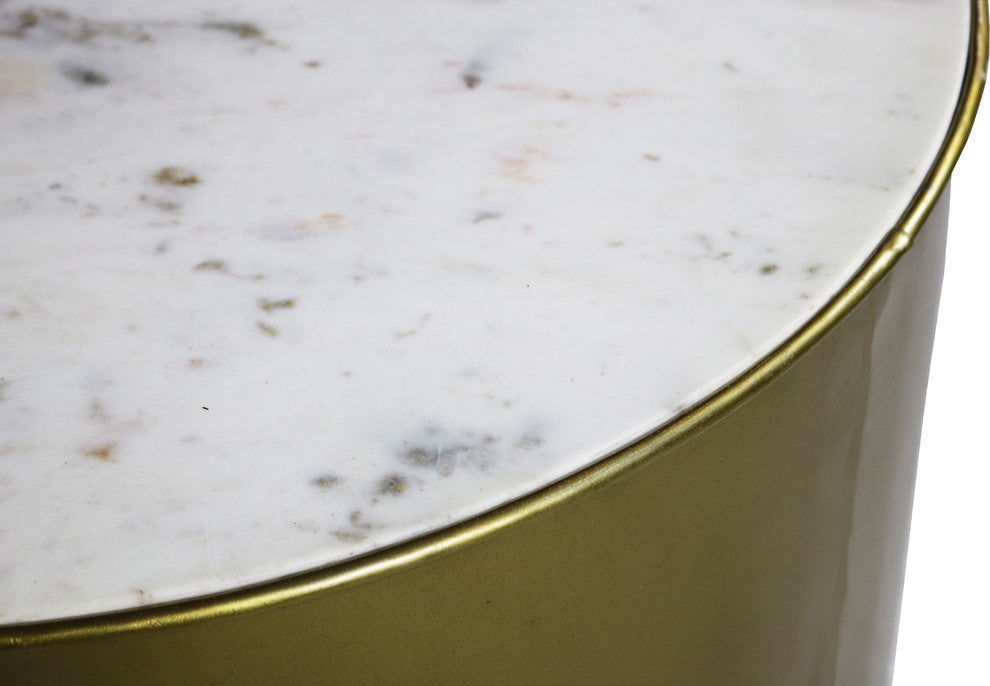 Orlando Kendall End Table With Marble Top On Antique Brass Tone Metal Base