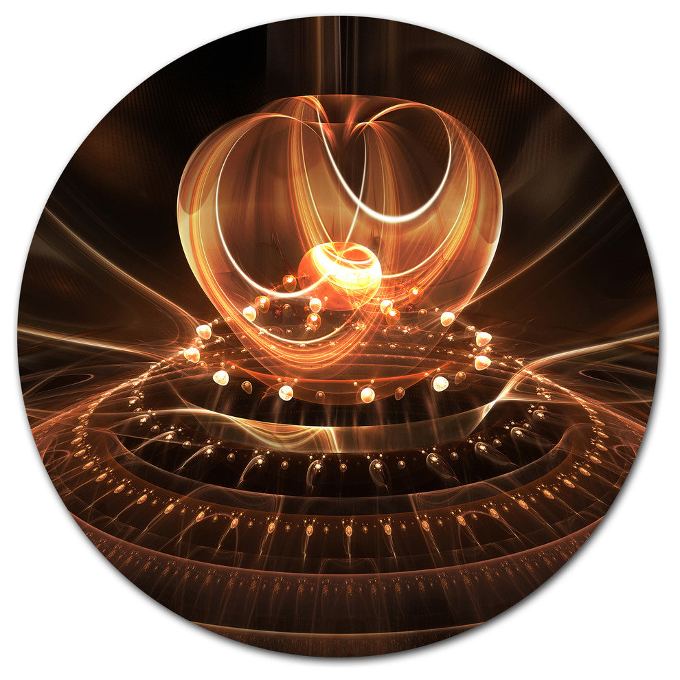 Modern Fractal Brown Dom, Abstract Round Metal Wall Art, 11"