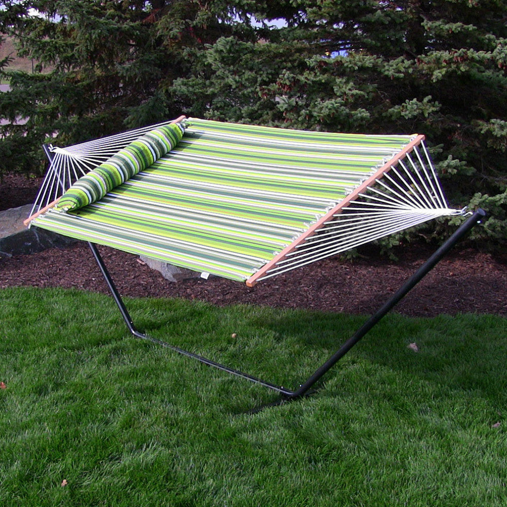Sunnydaze 2-Person Quilted Spreader Bar Hammock and 12' Stand, Melon Stripe