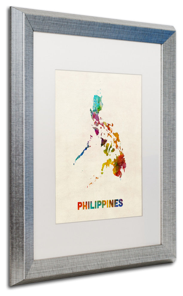 Michael Tompsett 'Philippines Watercolor Map' Matted Framed Art, White, 20"x16"