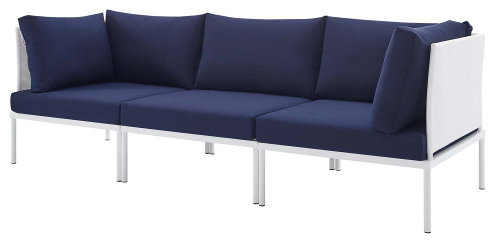 Lounge Sofa, Sunbrella, Aluminum, Metal, White Blue Navy, Modern, Outdoor Patio