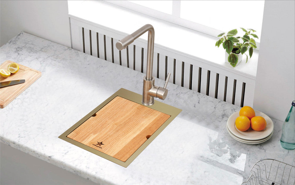 Workstation Top Mount/Drop-in Matte Stainless Steel Sink, Gold, 15x20x10