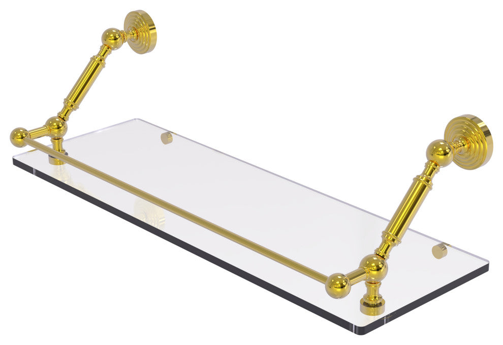 Waverly Place 24" Floating Glass Shelf with Gallery Rail, Polished Brass