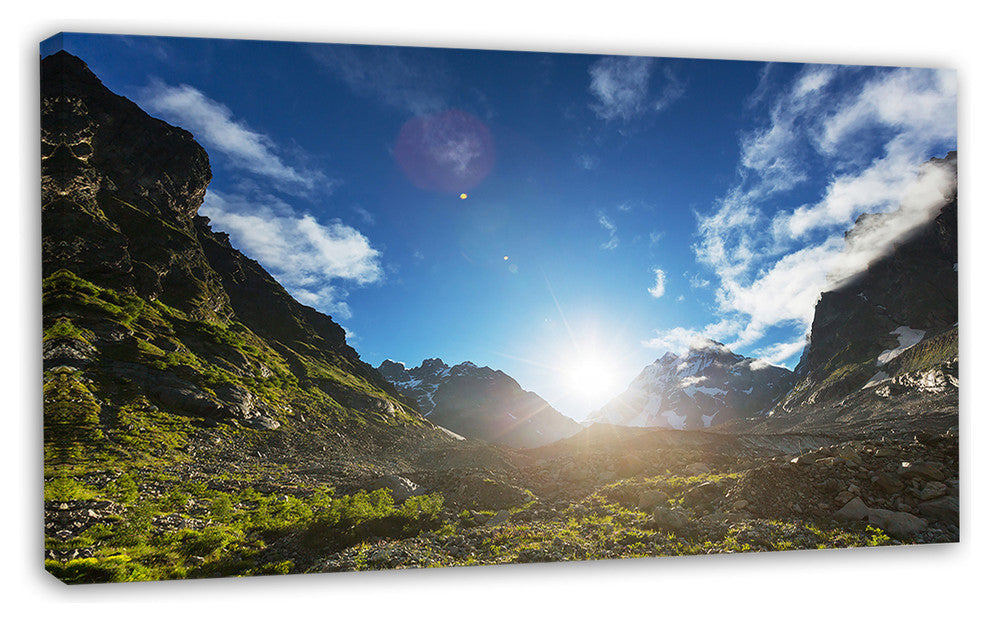 Caucasus Hills under Bright Sunset, Landscape Canvas Art Print, 32"x16"