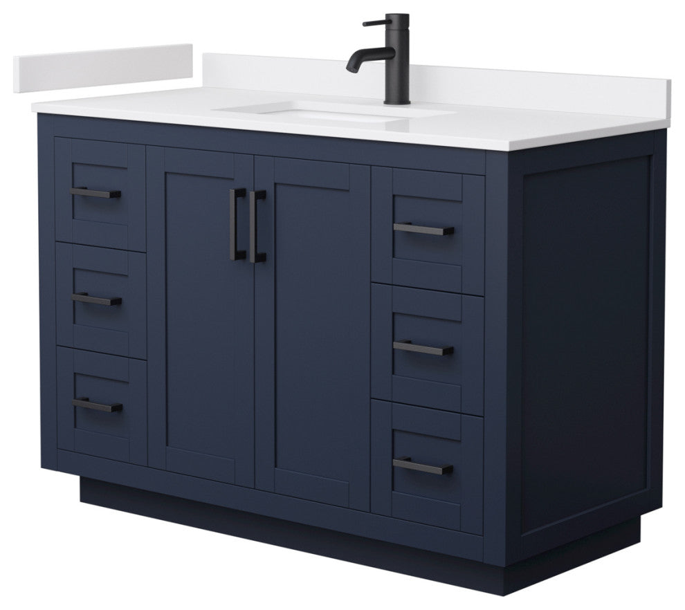48" Single Bath Vanity Dark Blue, White Cult.Marble Countertop, Sink, Black Trim