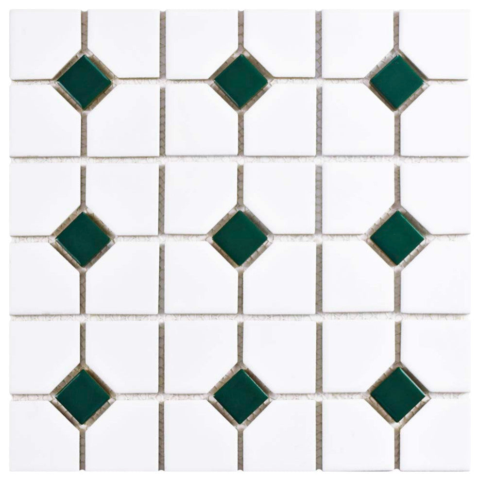 Oxford Matte White w/ Green Dot Porcelain Floor and Wall Tile