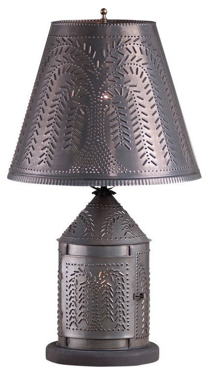 Punched Tin Fireside Dual Lamp Lantern, Blackened Tin Willow