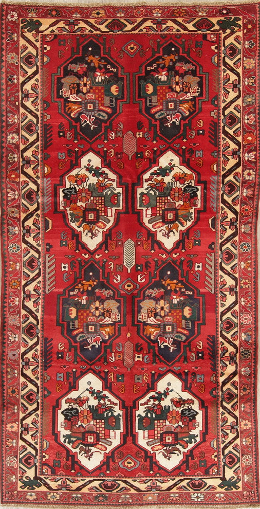 Consigned, Handmade Persian Traditional Oriental 10 ft Vintage Rug, Red, 5'x10'