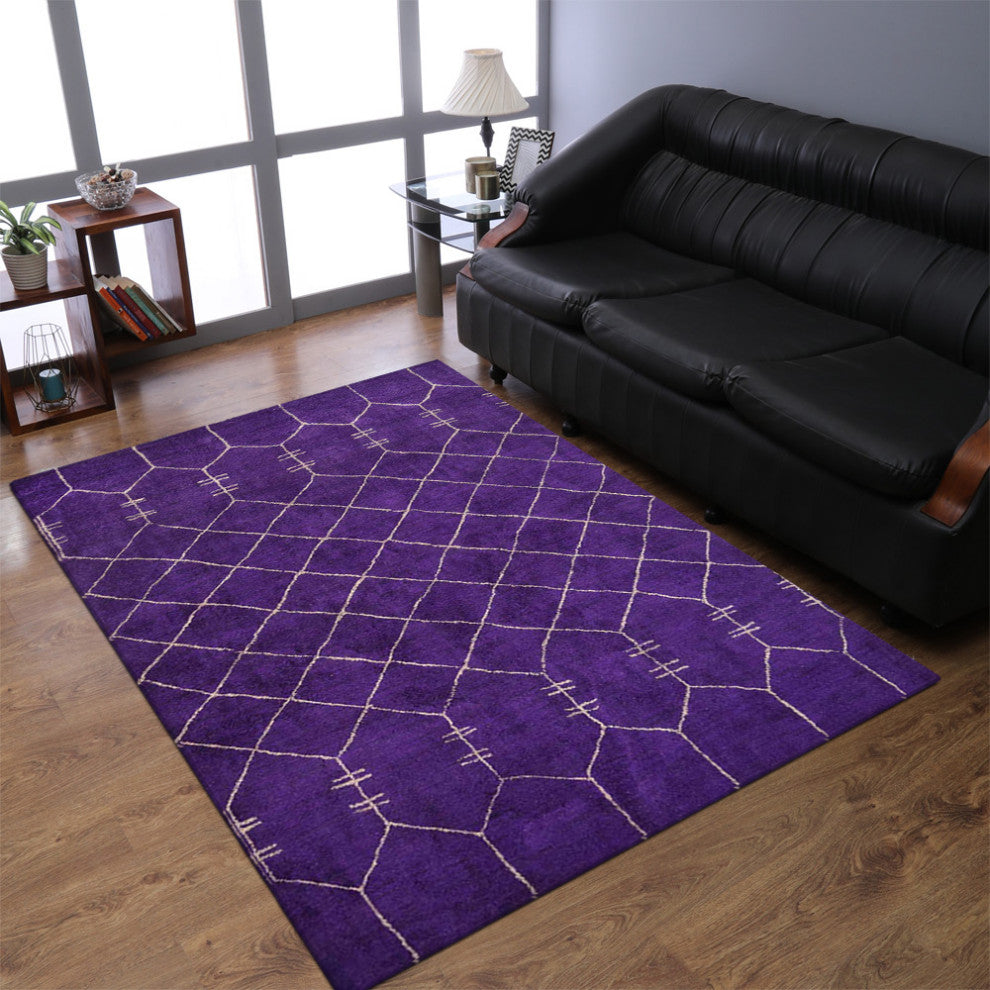 HAND KNOTTED LOOM SILK ECO-FRIENDLY AREA RUG-6'x9',Rectangle,Purple,Contemporary