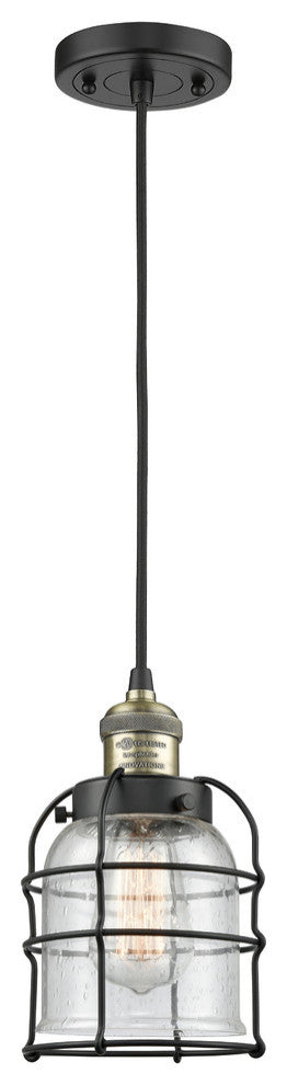 Small Bell Cage 1-Light Mini Pendant, Black Antique Brass, Seedy