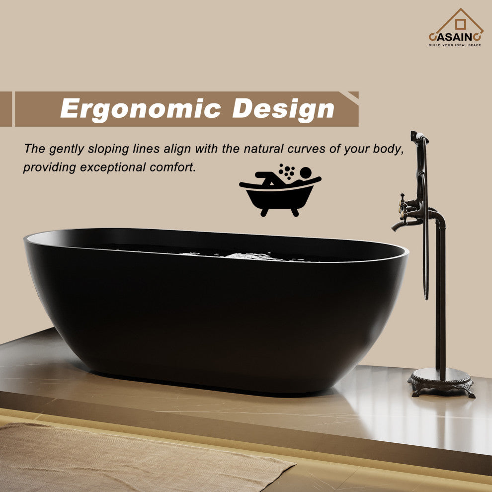 59in Solid Surface Freestanding Bathtub in Matte Black, 69in
