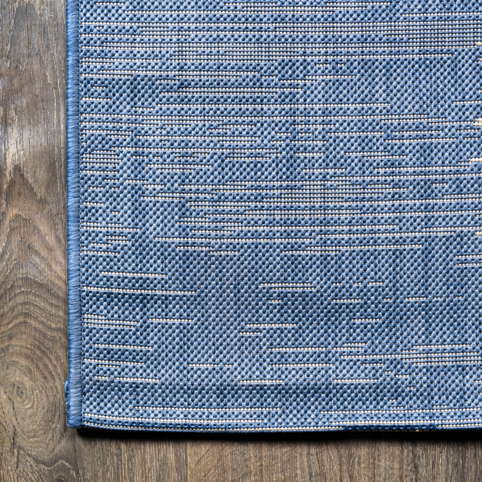 Tavira Modern Strie' Area Rug, Blue/Beige, 2 X 8