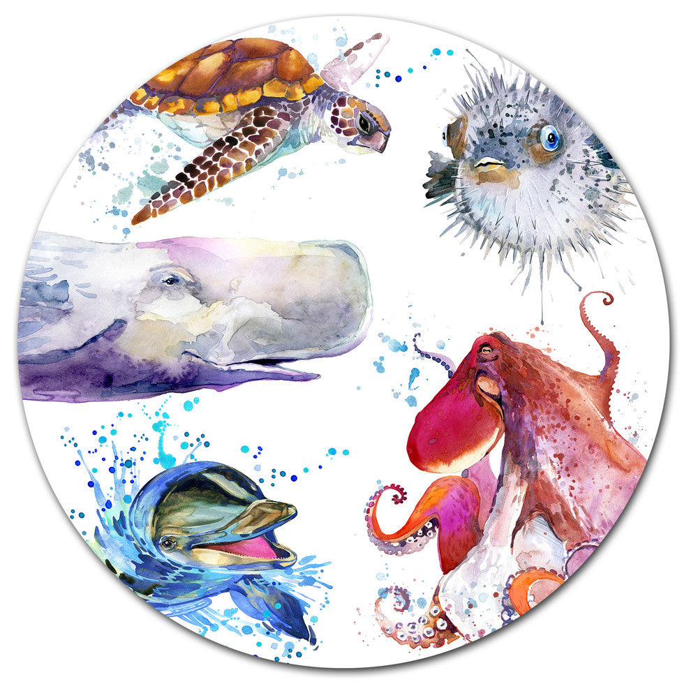 Amazing Undersea Life Collage, Animal Art Round Metal Wall Art, 23"