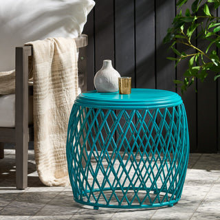 GDF Studio Alameda Outdoor 19" Diameter Lattice Iron Side Table, Matte Teal