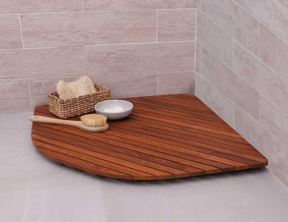 Nordic Style Corner Teak Shower and Spa Mat with Rounded Edge 30"³x 30"³