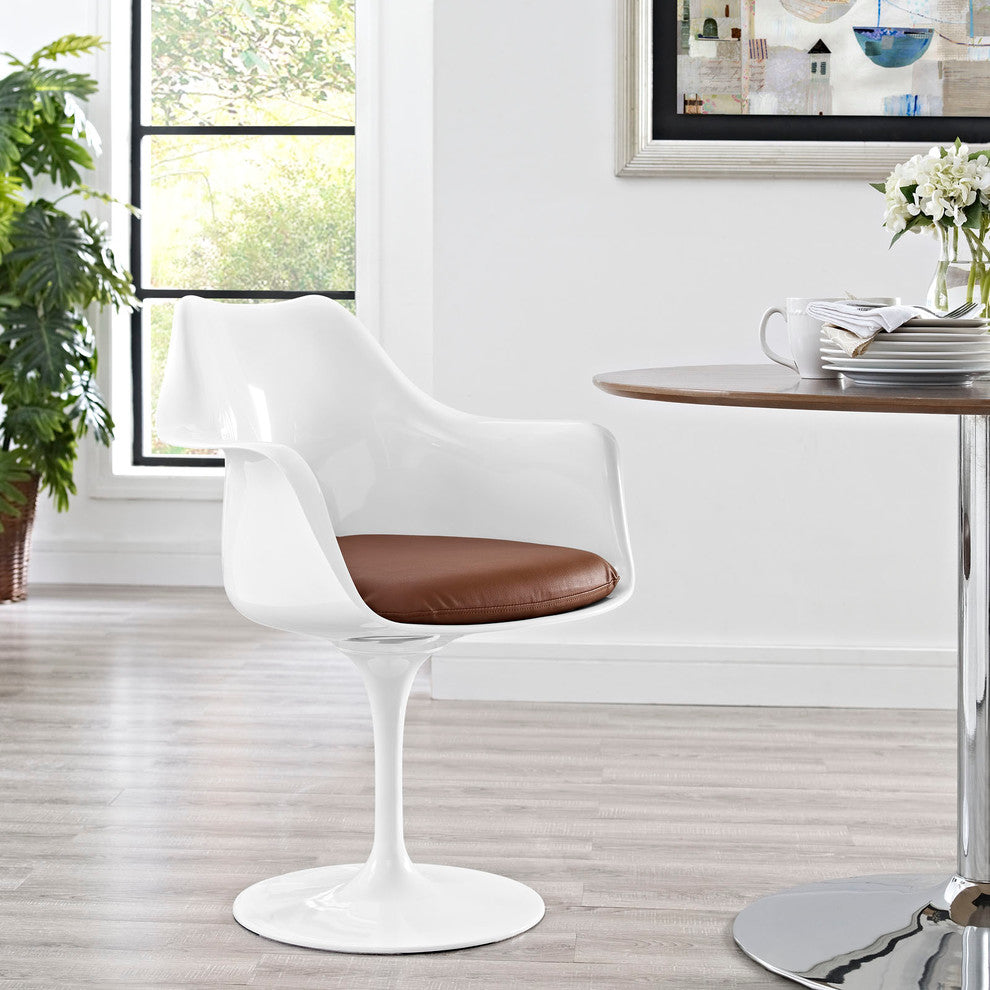 Modern Urban Contemporary Dining Vinyl Armchair, Tan Plastic