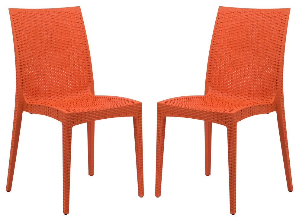Leisuremod Weave Mace Indoor Outdoor Patio Chair, Set of 2, Orange