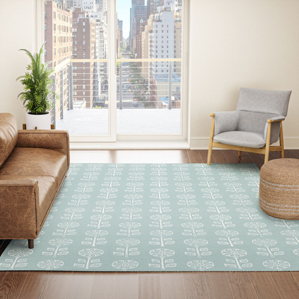 Little Arrow Design Co block print floral dusty blue Area Rug