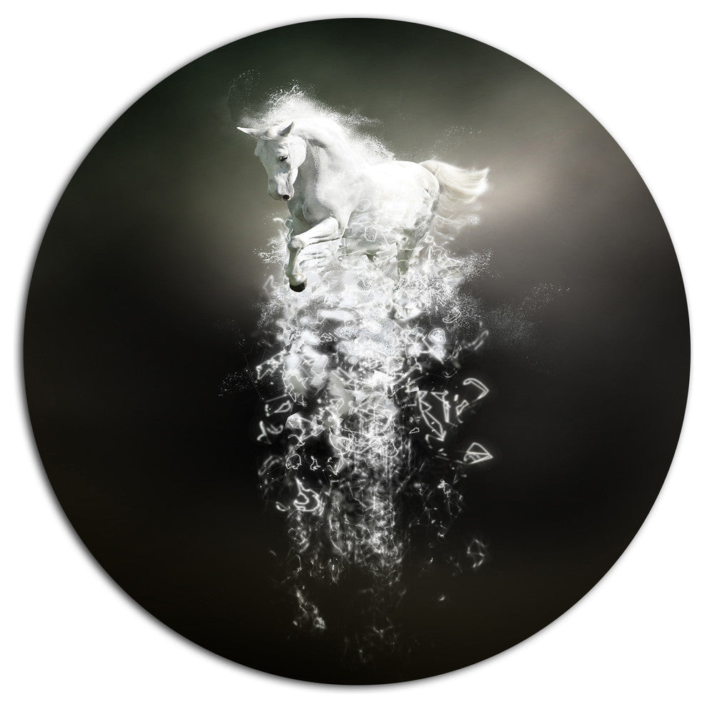 Fantasy White Horse Running, Animal Large Disc Metal Wall Art, 36"