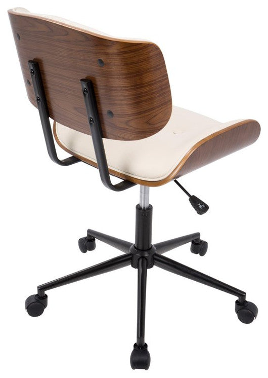 Swivel Office Chair, Curved Seat With Button Tufted Backrest, Walnut/Cream