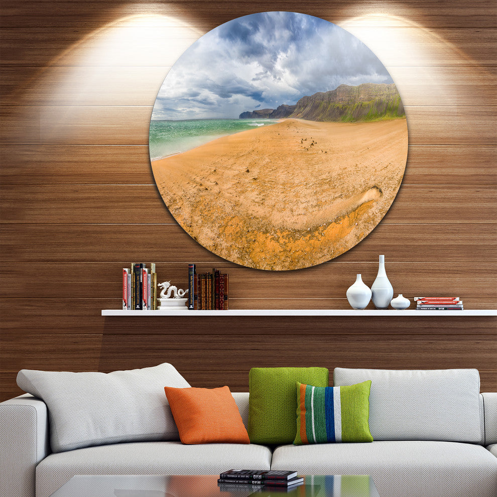 Brown Beach By Arctic Sea Panorama, Landscape Disc Metal Wall Art, 38"