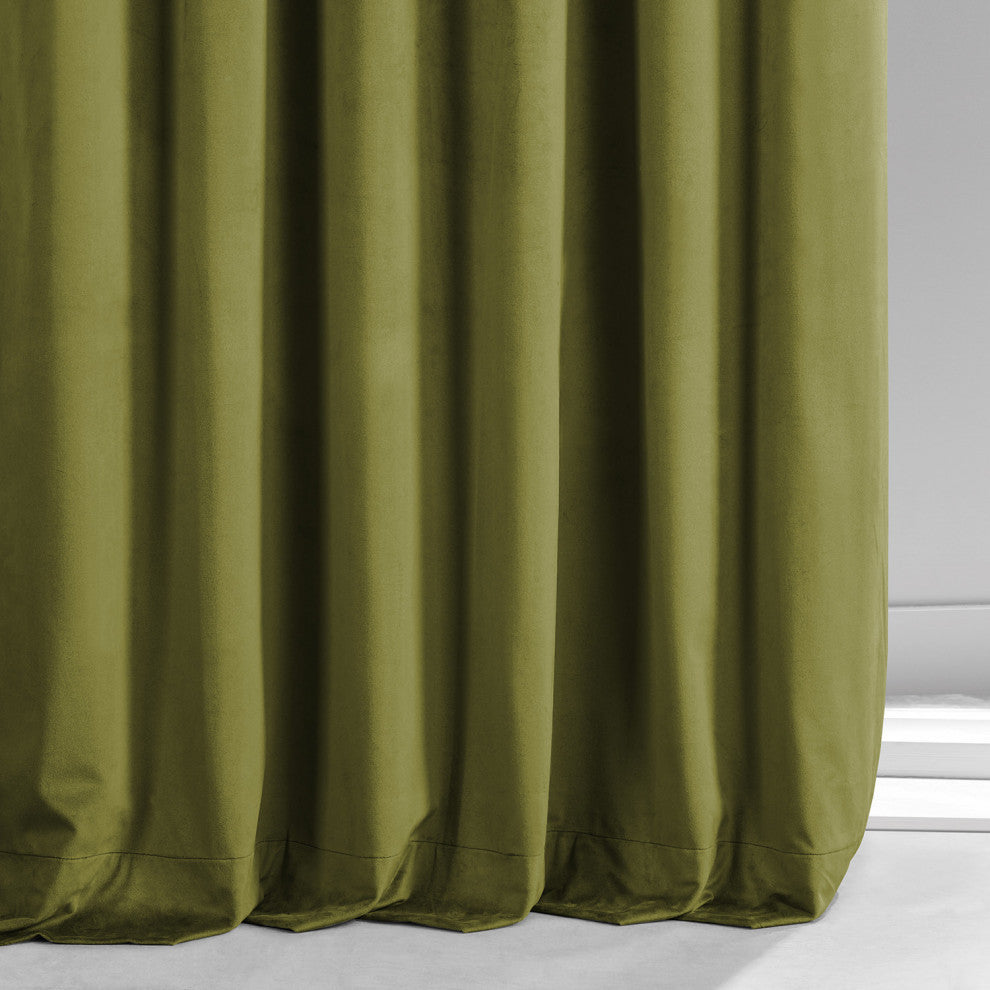 Signature Plush Velvet Blackout Curtain Single Panel, Jalapeno Green, 50wx96l