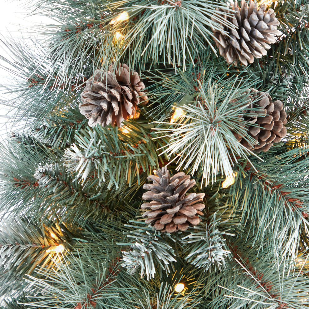 3.5' Frosted British Columbia Mountain Pine Faux Xmas Tree W/Lights, Pinecones