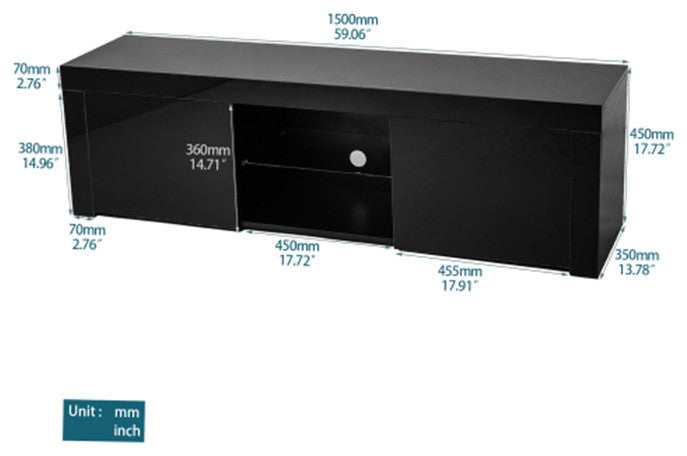 Black morden TV Stand with LED Lights high glossy front TV Cabinet