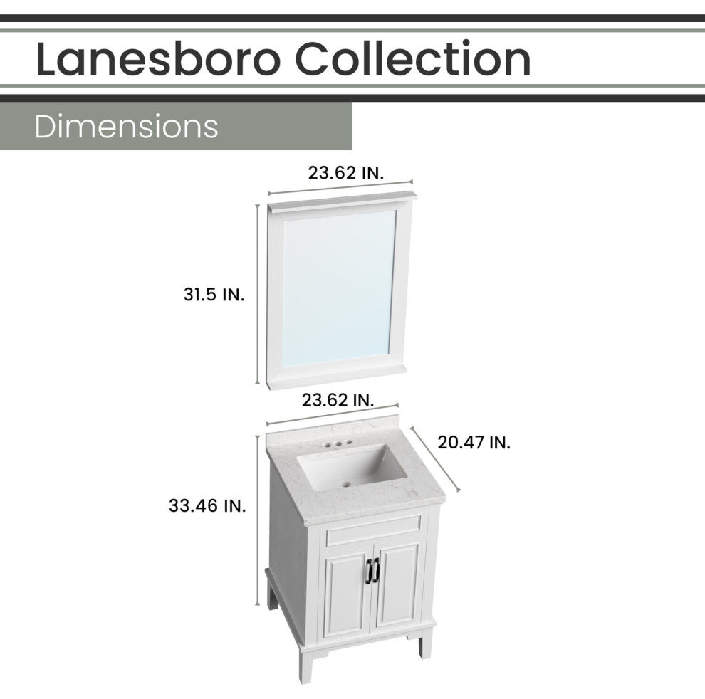 Lanesboro 24" Bathroom Vanity, Sink, Top, 2 Doors, Accent Mirror, White