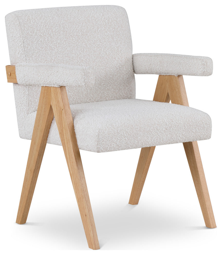 Woodloch Boucle Fabric Upholstered Accent Chair, Cream, Natural Finish
