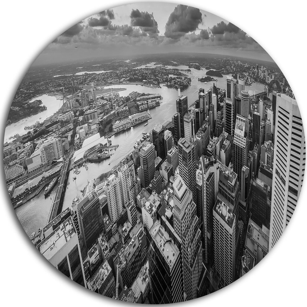 Sydney City Skyscrapers Panorama, Cityscape Disc Metal Wall Art, 11"