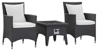 Espresso White Convene 3 Piece Set Outdoor Patio with Fire Pit