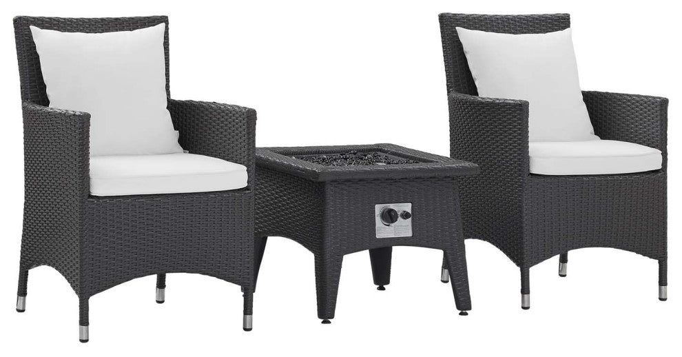 Espresso White Convene 3 Piece Set Outdoor Patio with Fire Pit
