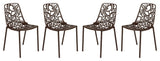 LeisureMod Devon Modern Outdoor Stackable Aluminum Dining Chair, Set of 4, Brown