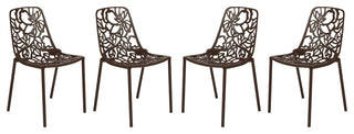 LeisureMod Devon Modern Outdoor Stackable Aluminum Dining Chair, Set of 4, Brown