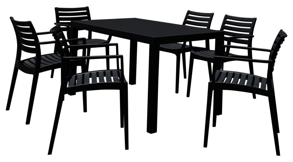 Artemis Resin Rectangle Dining Set With 6 Arm Chairs, Black