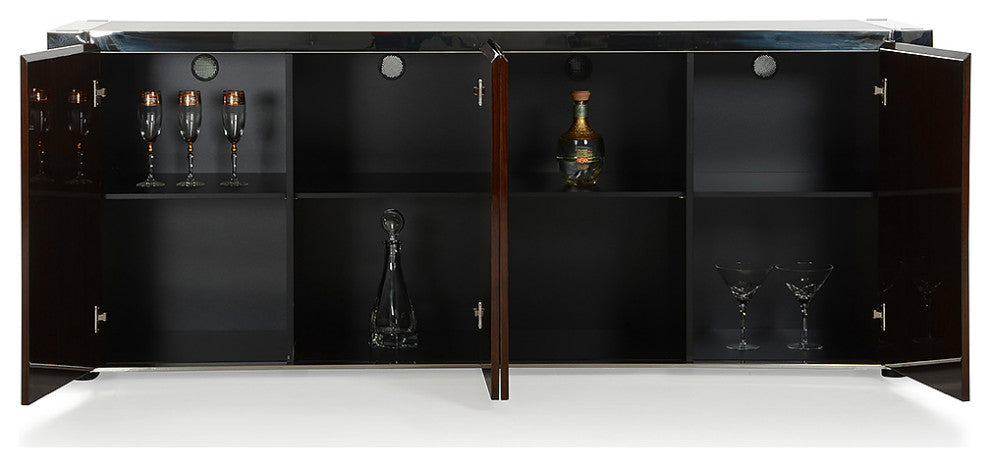 HomeRoots 32" Golden Veneer Glass and Steel Buffet
